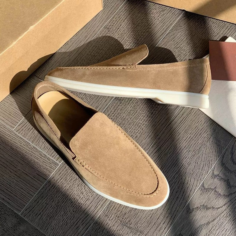 Men's Suede-Look Slip-On Loafers – Lightweight Flat Smart Casual Shoes