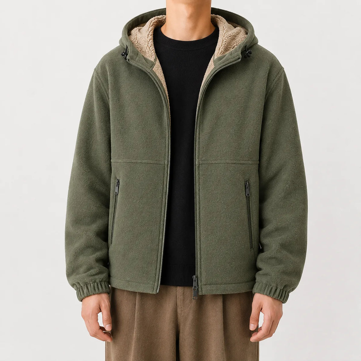 Men's Hoodie with Fleece Lining and Zip