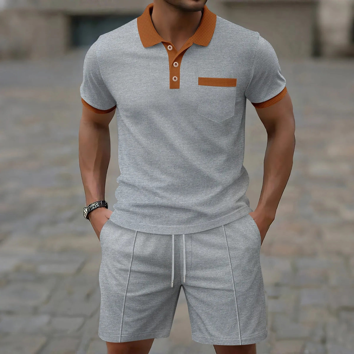 Men's Coordinated Polo Set with Contrast Trim