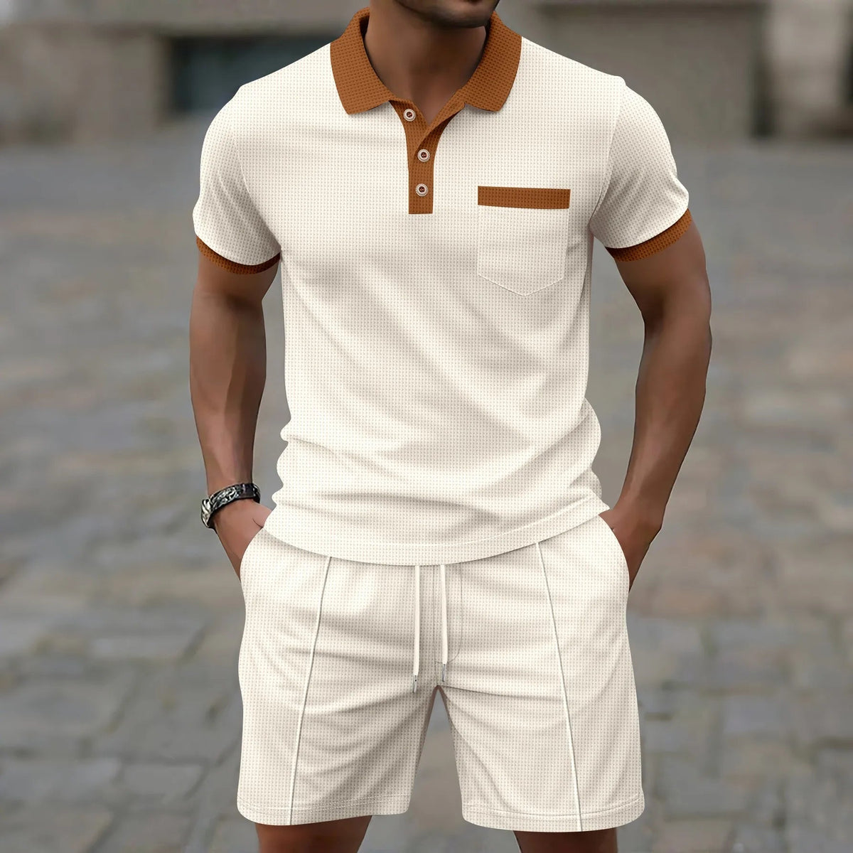 Men's Coordinated Polo Set with Contrast Trim