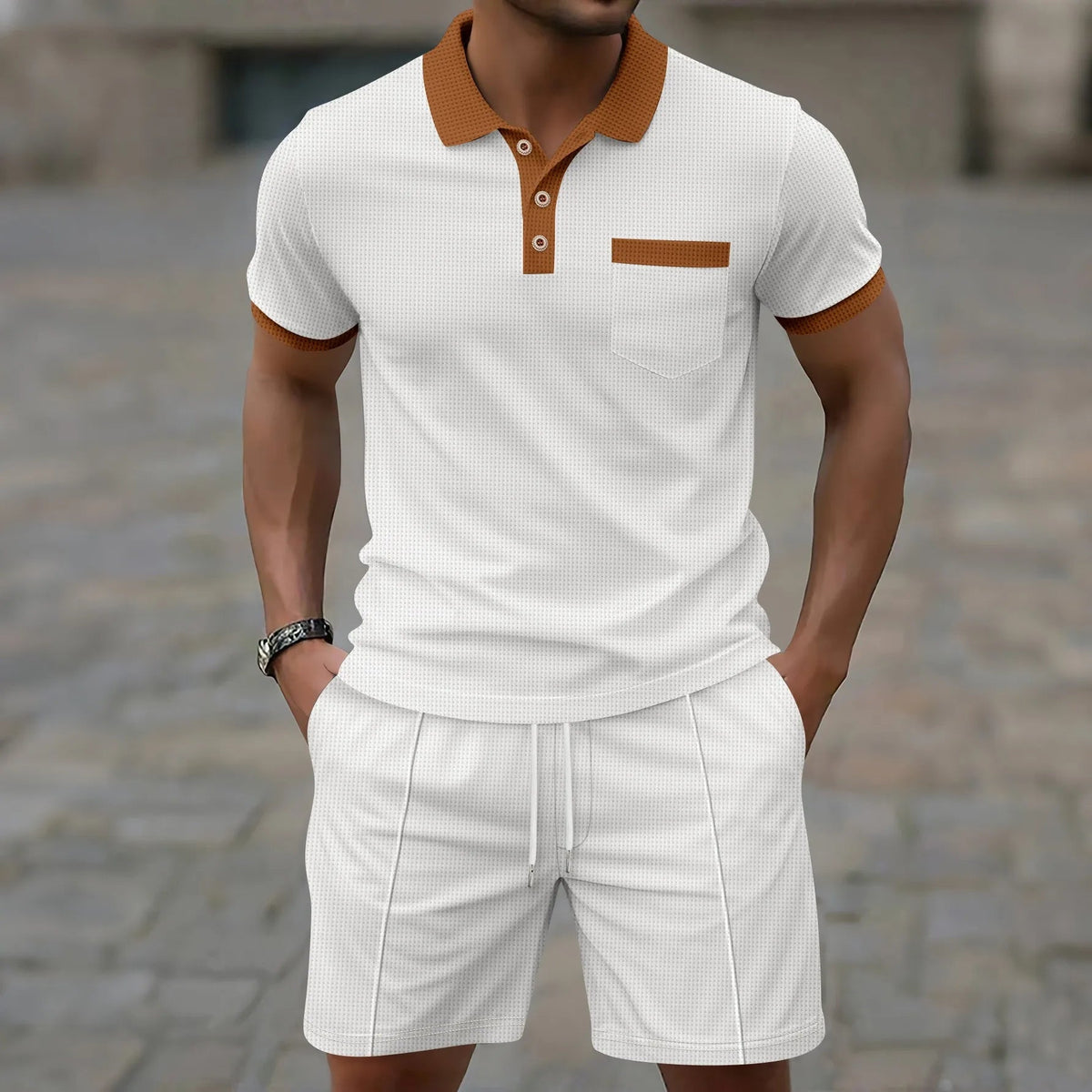 Men's Coordinated Polo Set with Contrast Trim