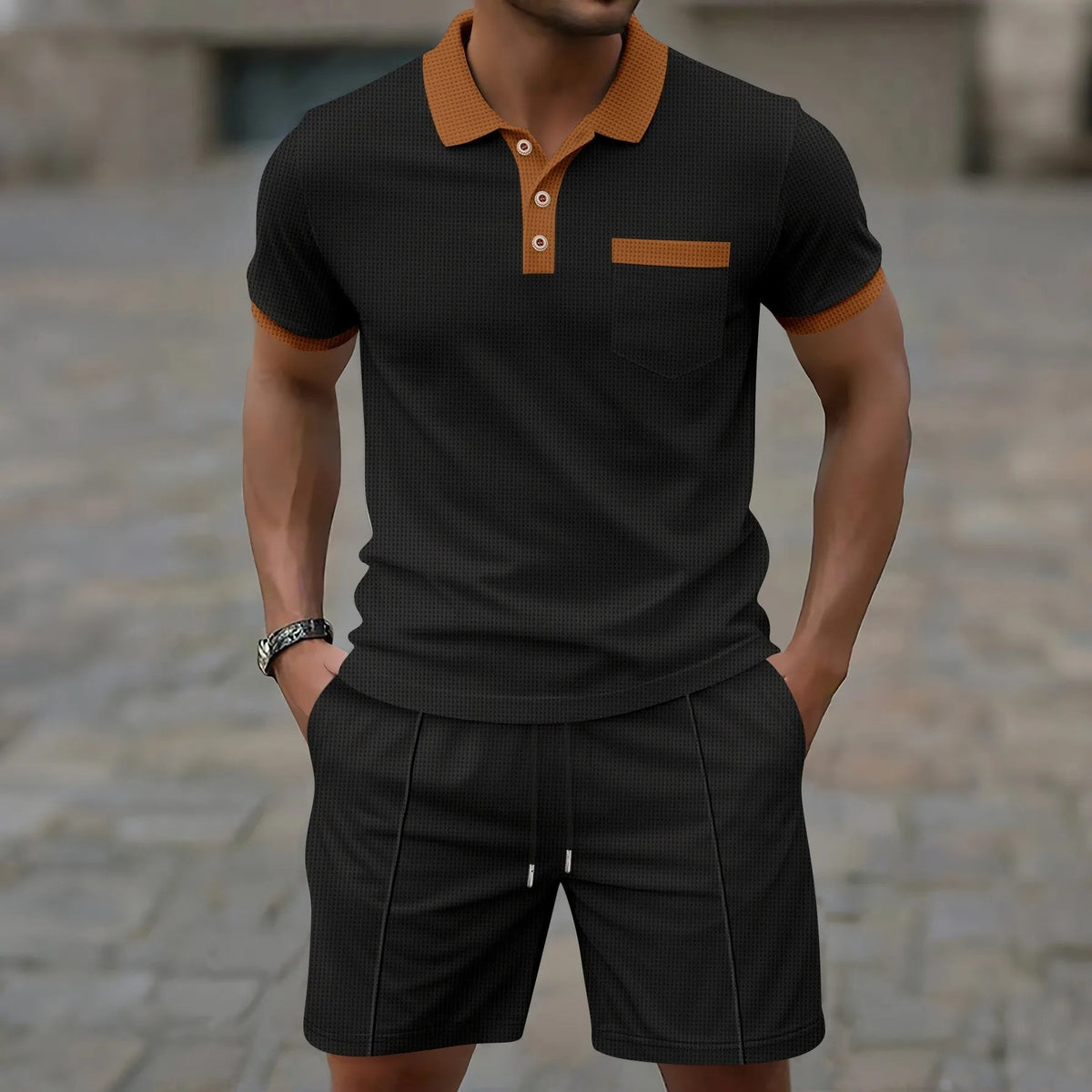 Men's Coordinated Polo Set with Contrast Trim