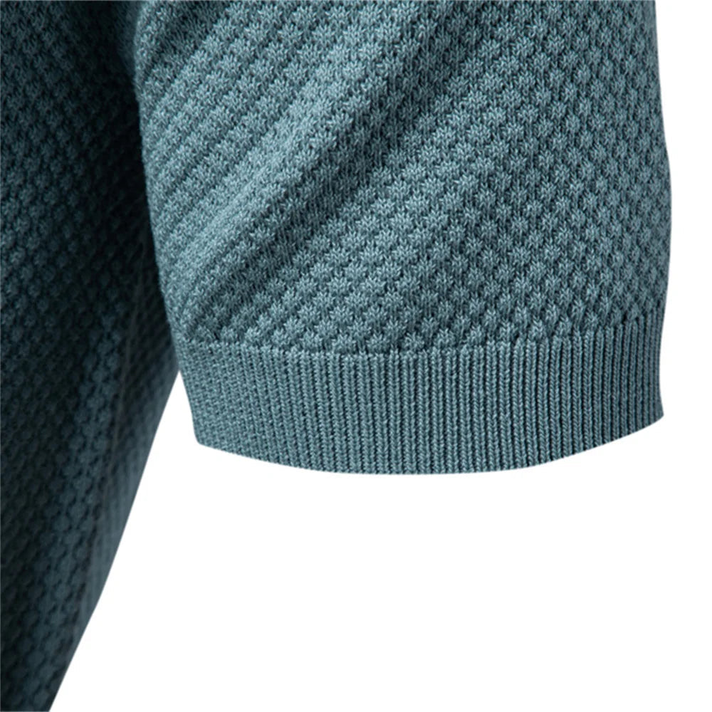 Men's Waffle Knit Polo with Open Collar