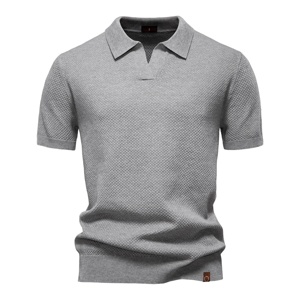 Men's Waffle Knit Polo with Open Collar