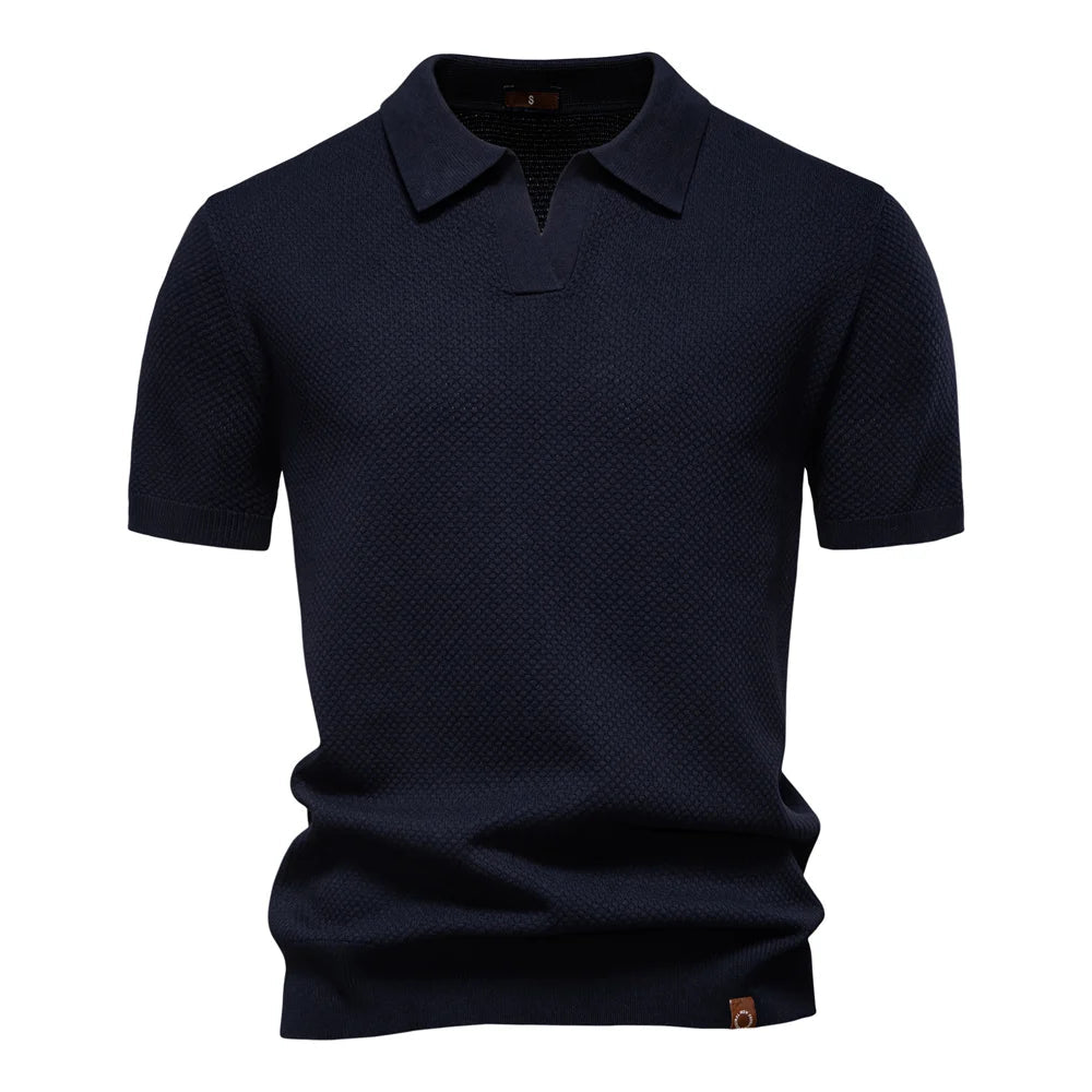 Men's Waffle Knit Polo with Open Collar