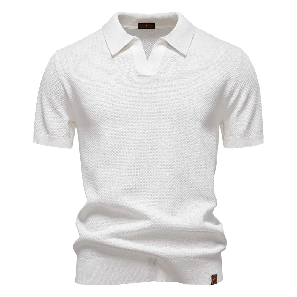 Men's Waffle Knit Polo with Open Collar