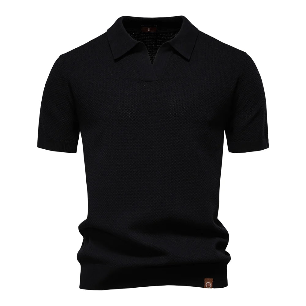 Men's Waffle Knit Polo with Open Collar