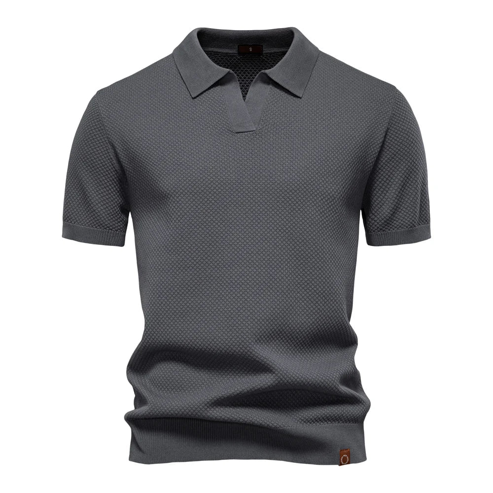 Men's Waffle Knit Polo with Open Collar