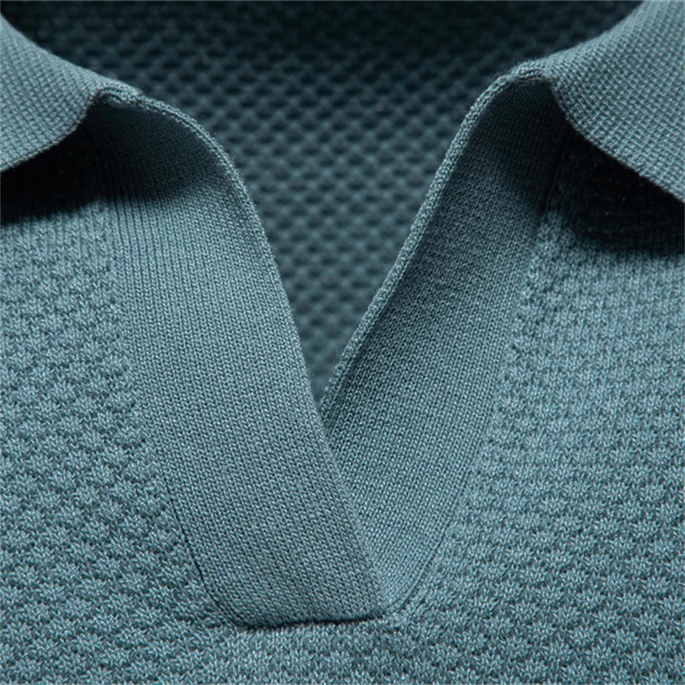 Men's Waffle Knit Polo with Open Collar