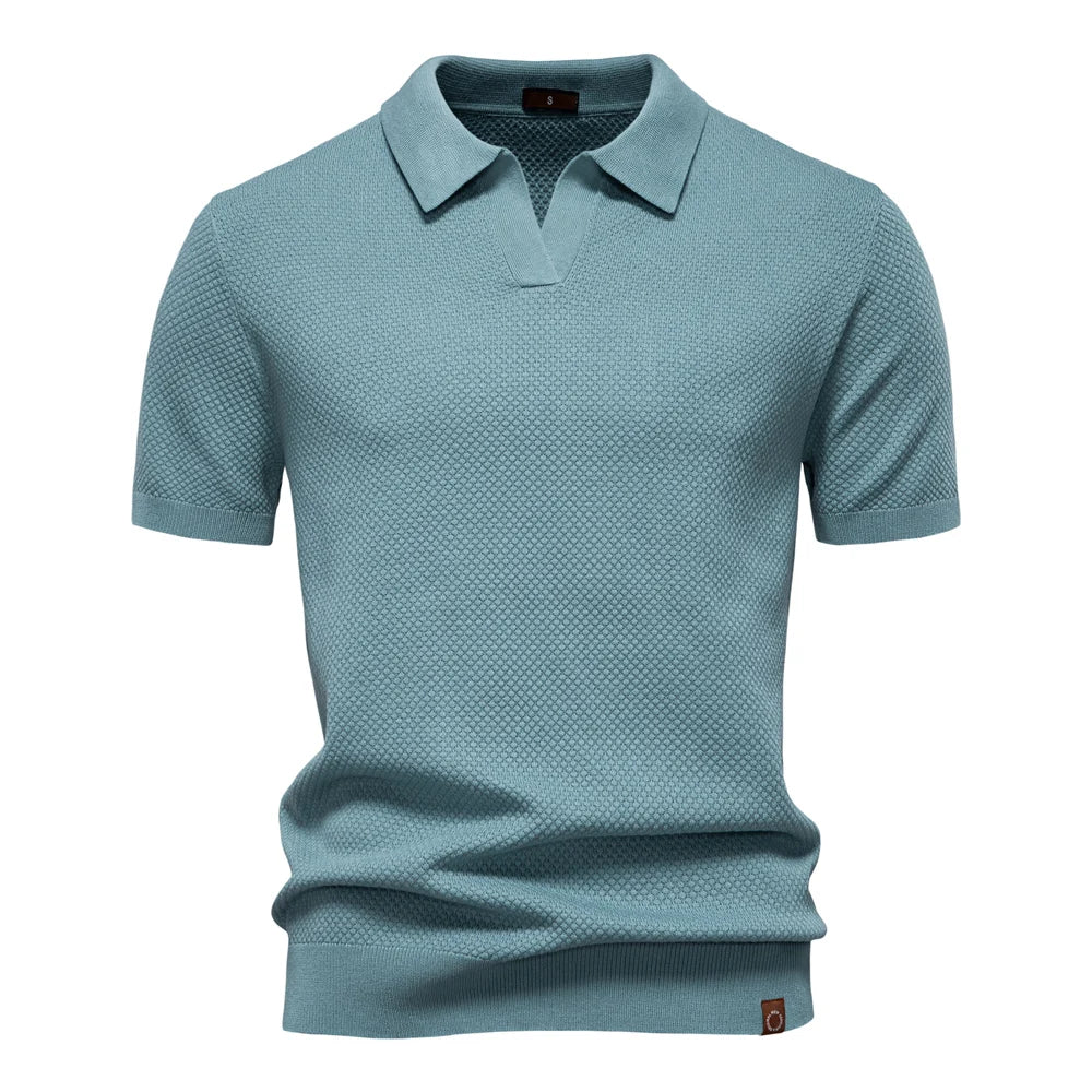 Men's Waffle Knit Polo with Open Collar