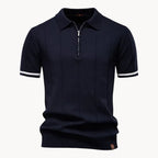 Men's Zip-neck Knitted Polo Shirt with short zip and classic collar