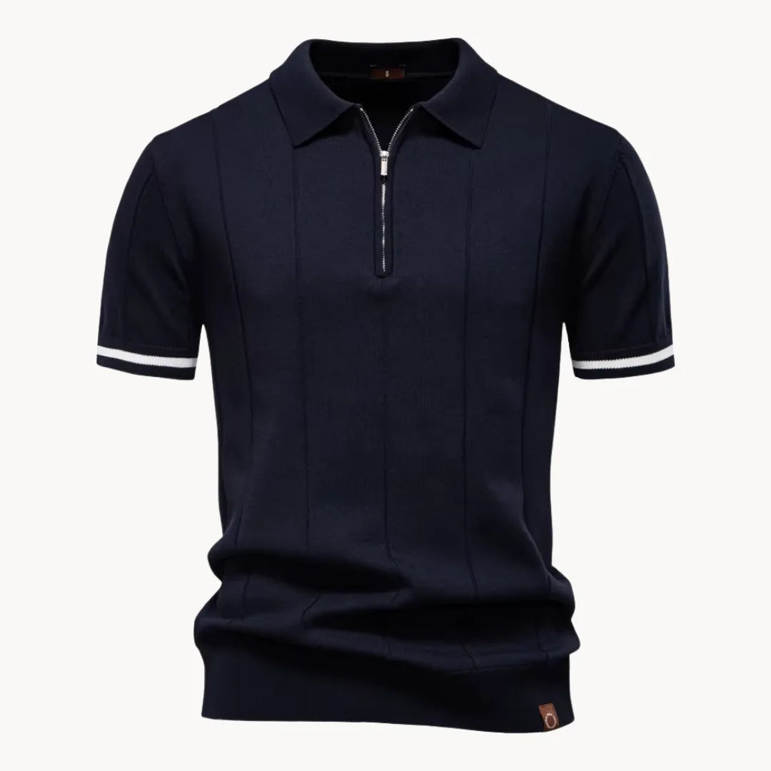 Men's Zip-neck Knitted Polo Shirt with short zip and classic collar