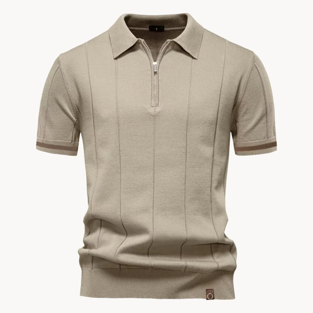 Men's Zip-neck Knitted Polo Shirt with short zip and classic collar