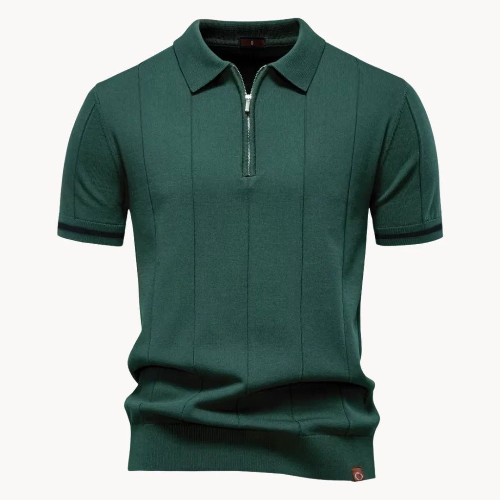 Men's Zip-neck Knitted Polo Shirt with short zip and classic collar