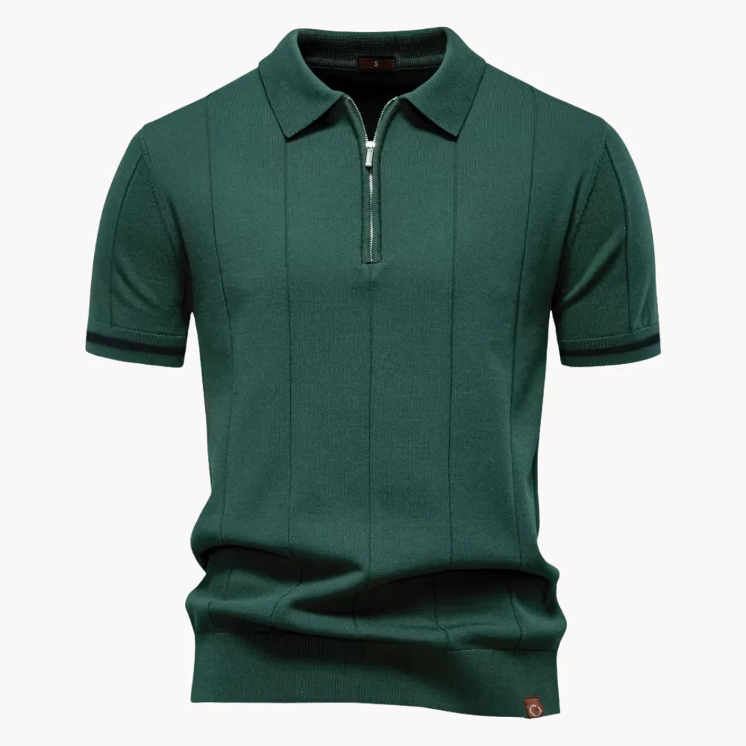 Men's Zip-neck Knitted Polo Shirt with short zip and classic collar