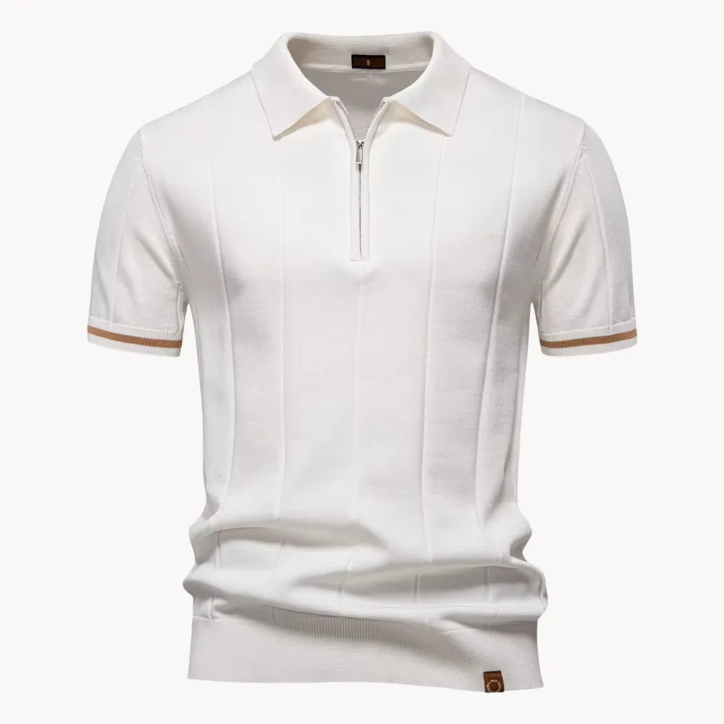 Men's Zip-neck Knitted Polo Shirt with short zip and classic collar