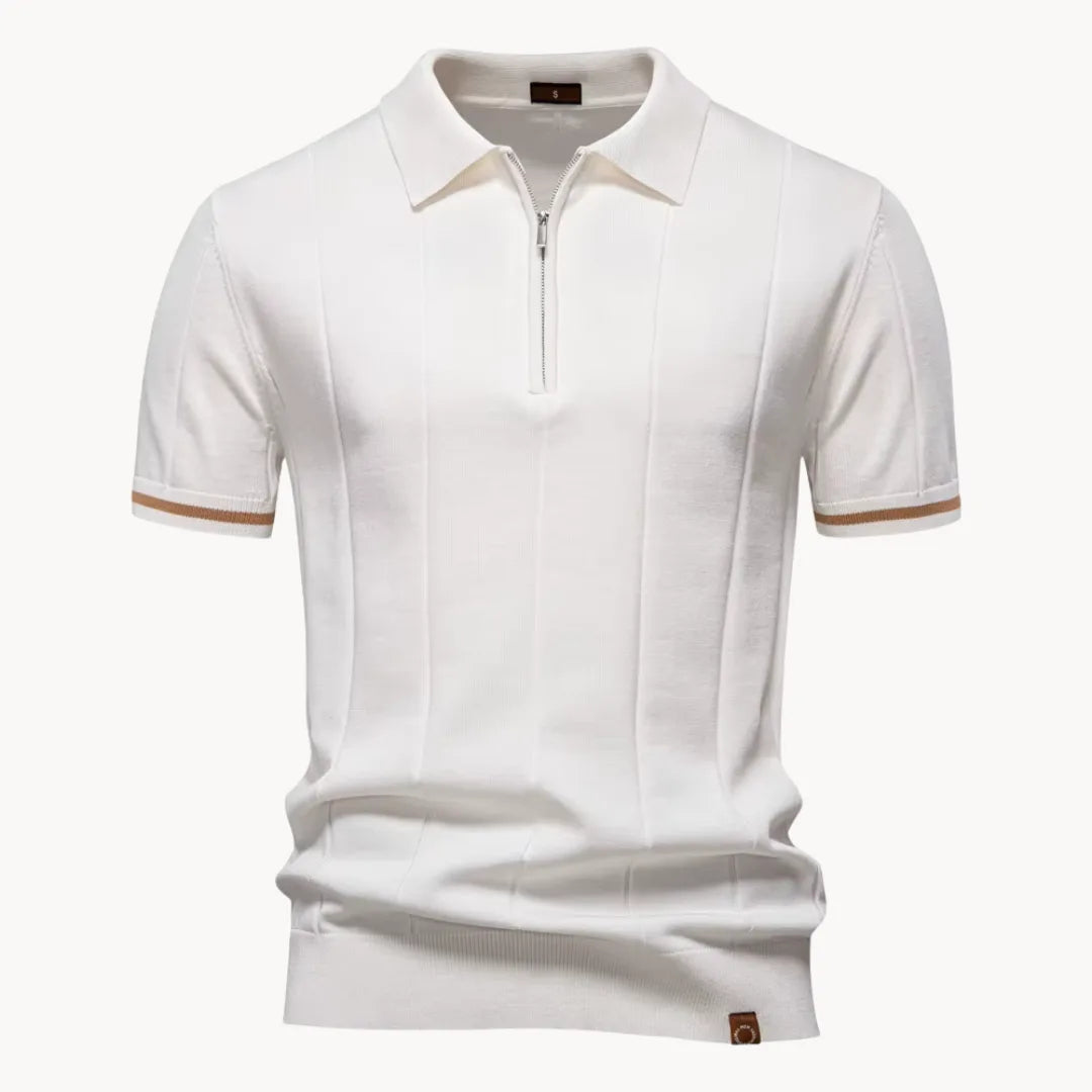 Men's Zip-neck Knitted Polo Shirt with short zip and classic collar