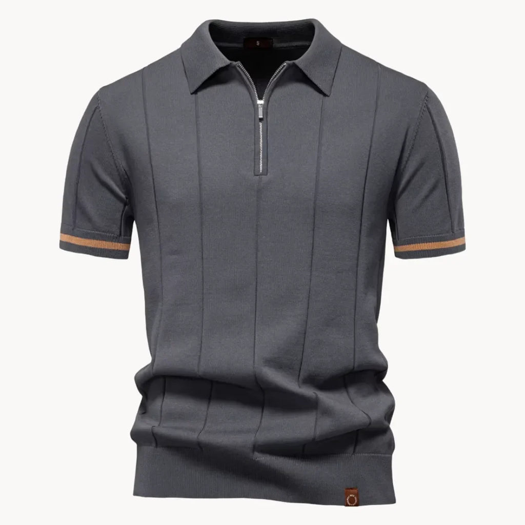 Men's Zip-neck Knitted Polo Shirt with short zip and classic collar