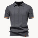 Men's Zip-neck Knitted Polo Shirt with short zip and classic collar