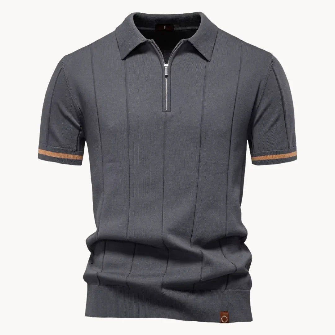 Men's Zip-neck Knitted Polo Shirt with short zip and classic collar