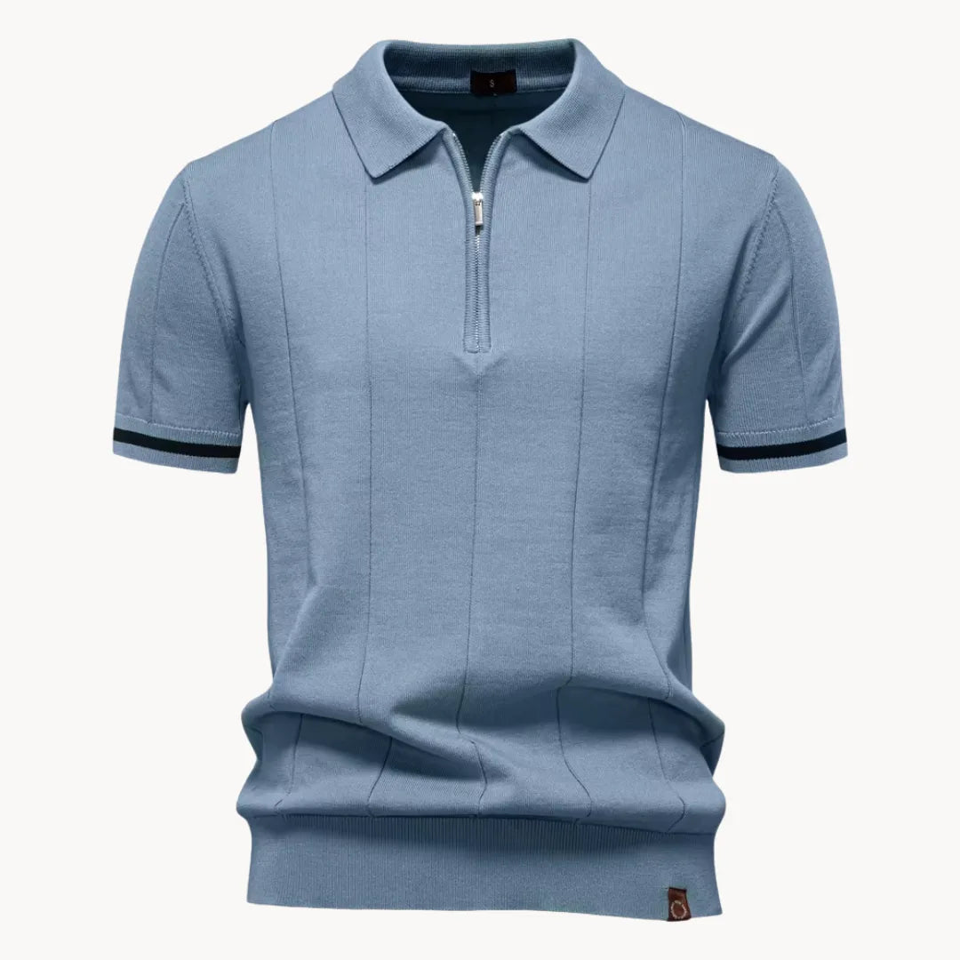 Men's Zip-neck Knitted Polo Shirt with short zip and classic collar