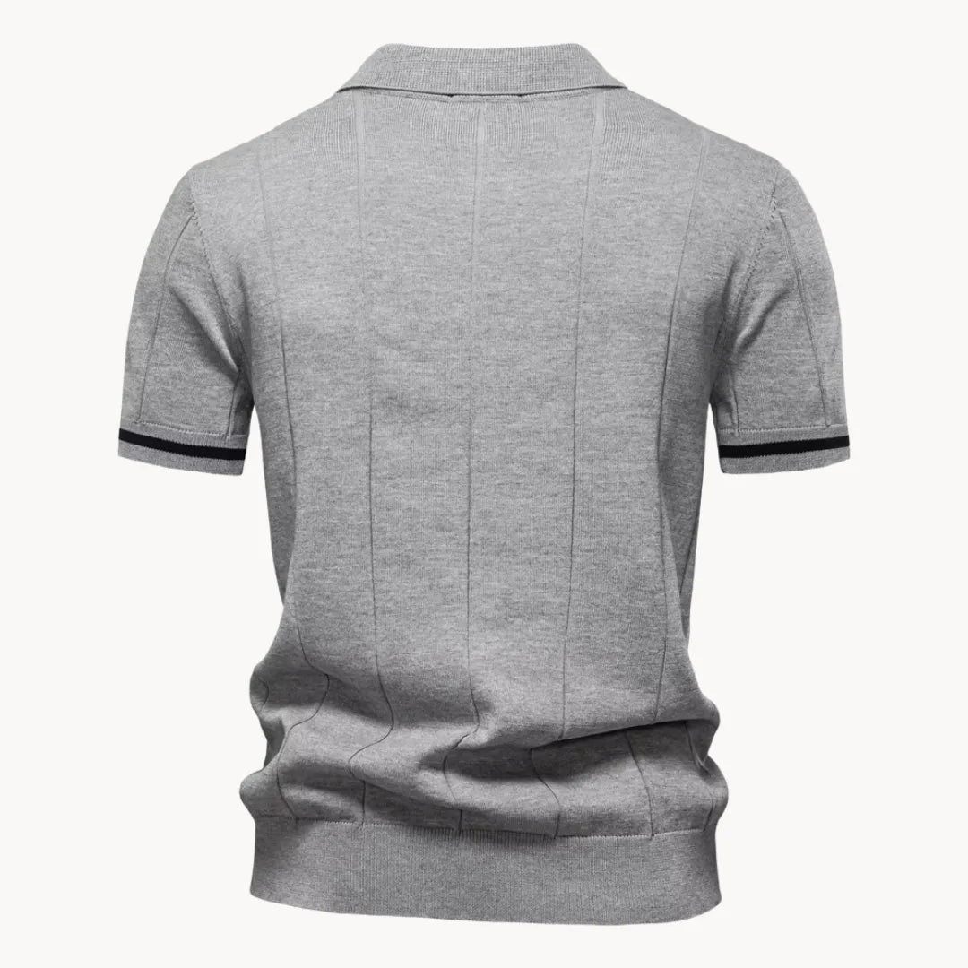 Men's Zip-neck Knitted Polo Shirt with short zip and classic collar
