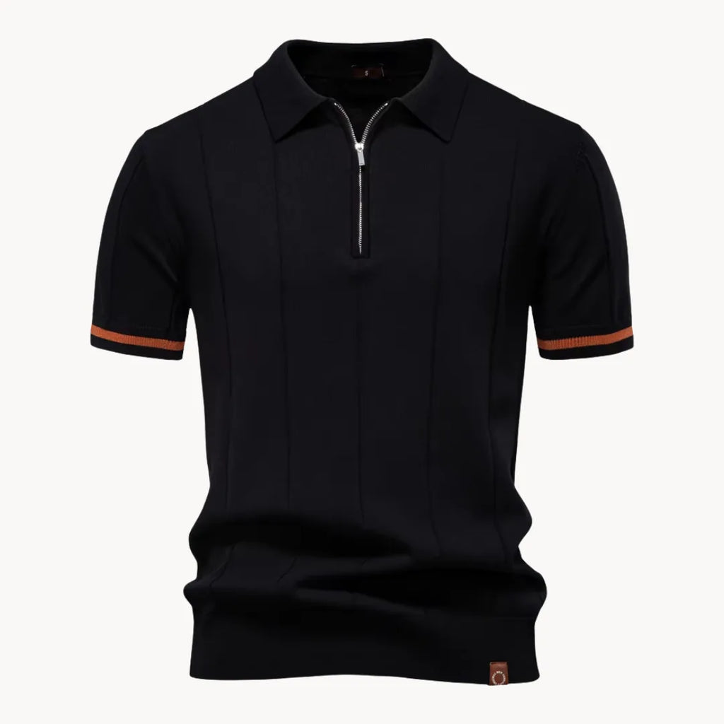 Men's Zip-neck Knitted Polo Shirt with short zip and classic collar
