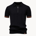 Men's Zip-neck Knitted Polo Shirt with short zip and classic collar