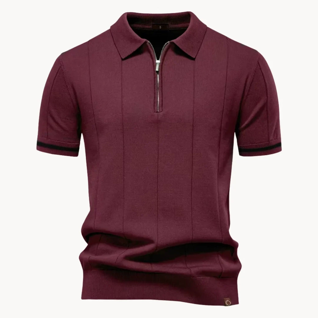 Men's Zip-neck Knitted Polo Shirt with short zip and classic collar