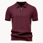 Men's Zip-neck Knitted Polo Shirt with short zip and classic collar