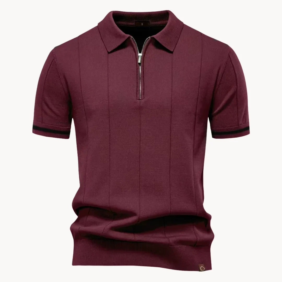 Men's Zip-neck Knitted Polo Shirt with short zip and classic collar