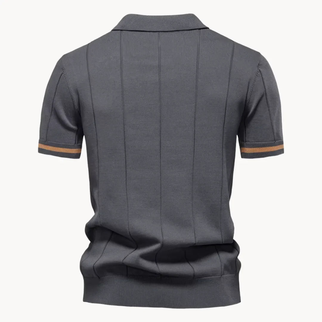Men's Zip-neck Knitted Polo Shirt with short zip and classic collar