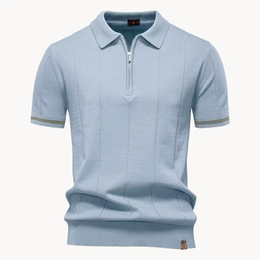 Men's Zip-neck Knitted Polo Shirt with short zip and classic collar