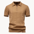 Men's Zip-neck Knitted Polo Shirt with short zip and classic collar