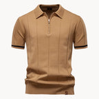 Men's Zip-neck Knitted Polo Shirt with short zip and classic collar