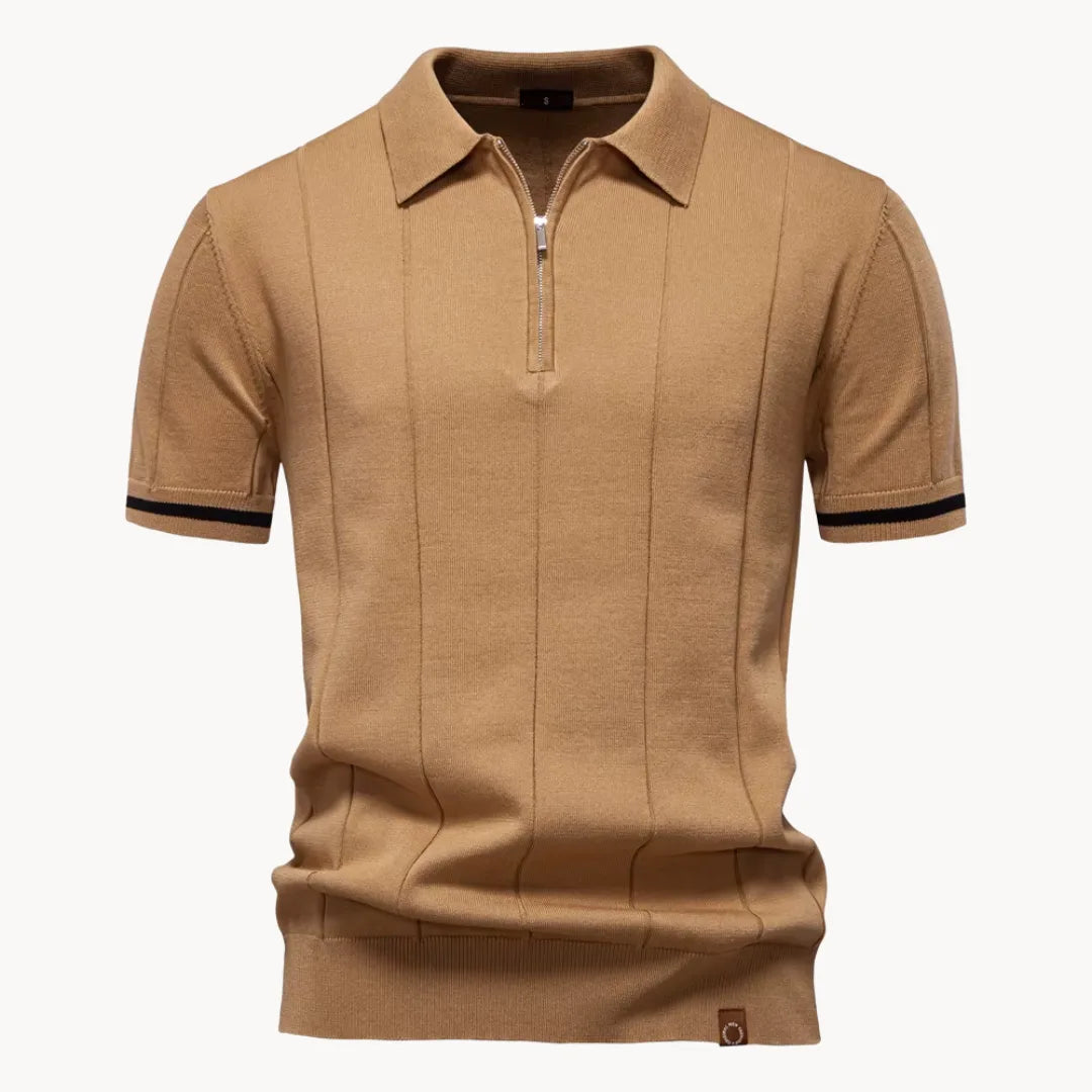 Men's Zip-neck Knitted Polo Shirt with short zip and classic collar