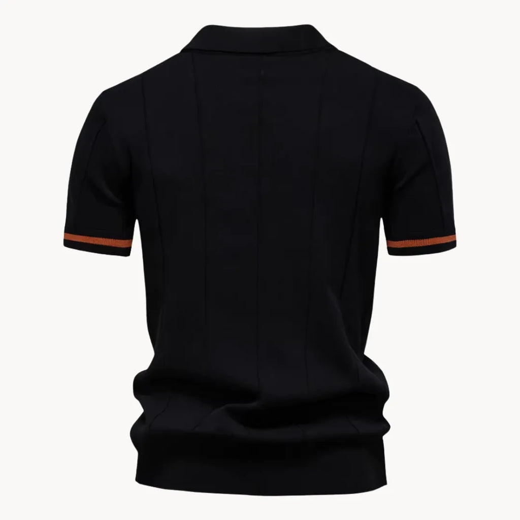 Men's Zip-neck Knitted Polo Shirt with short zip and classic collar