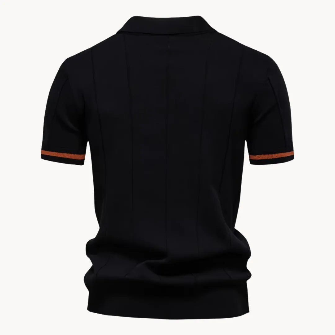Men's Zip-neck Knitted Polo Shirt with short zip and classic collar