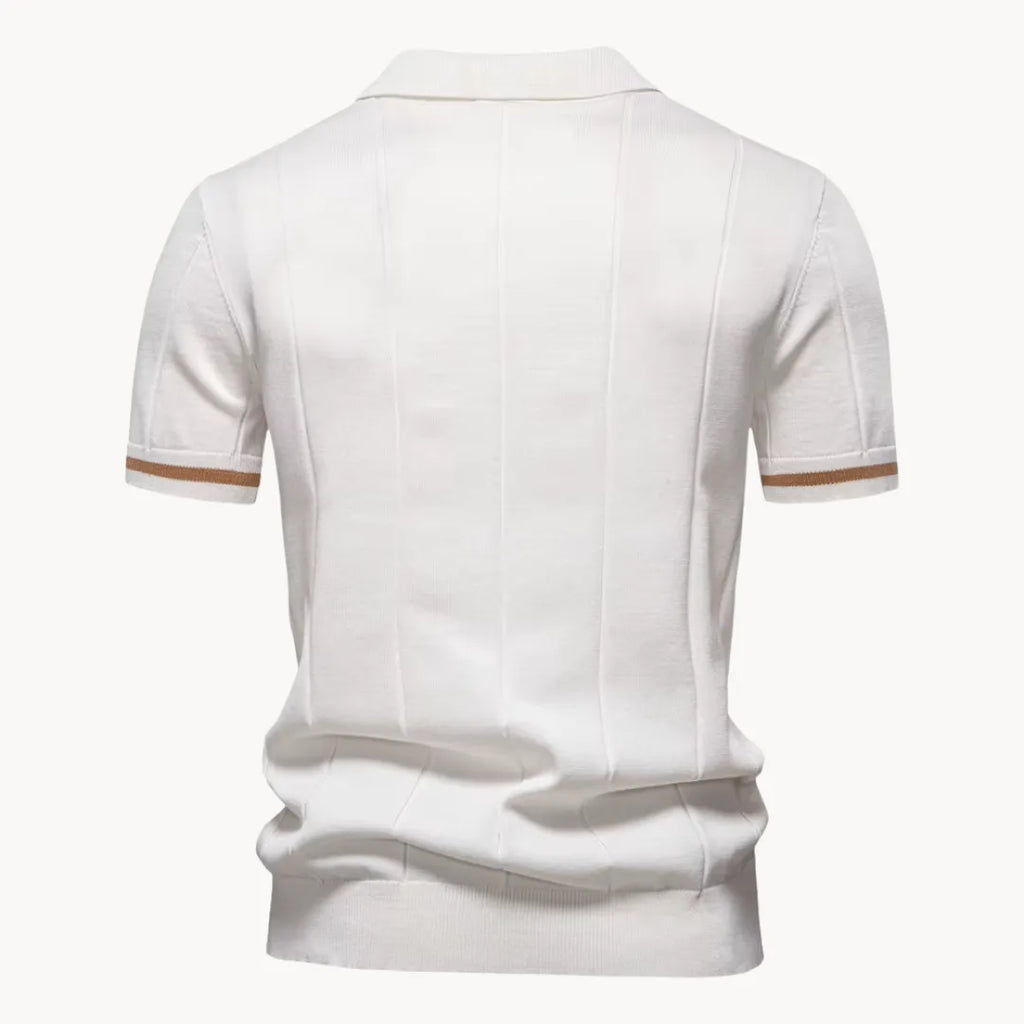 Men's Zip-neck Knitted Polo Shirt with short zip and classic collar