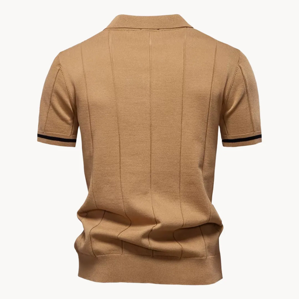 Men's Zip-neck Knitted Polo Shirt with short zip and classic collar