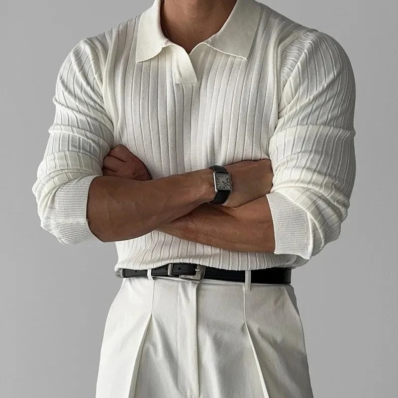 Men's Ribbed Long Sleeve Polo Shirt