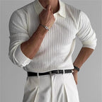 Men's Ribbed Long Sleeve Polo Shirt