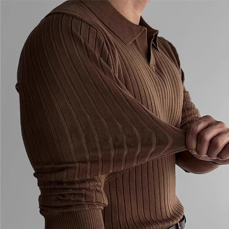 Men's Ribbed Long Sleeve Polo Shirt