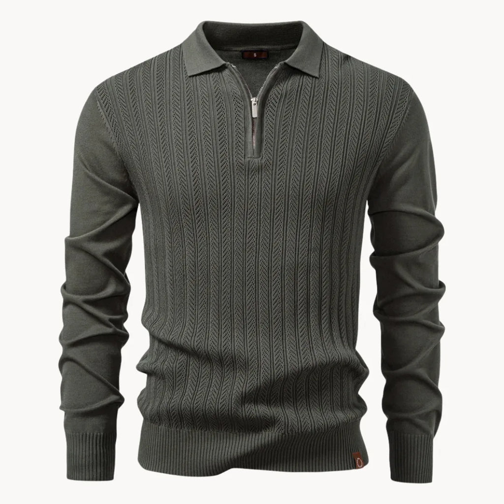 Men's Zip-neck Polo Shirt – Olive Green