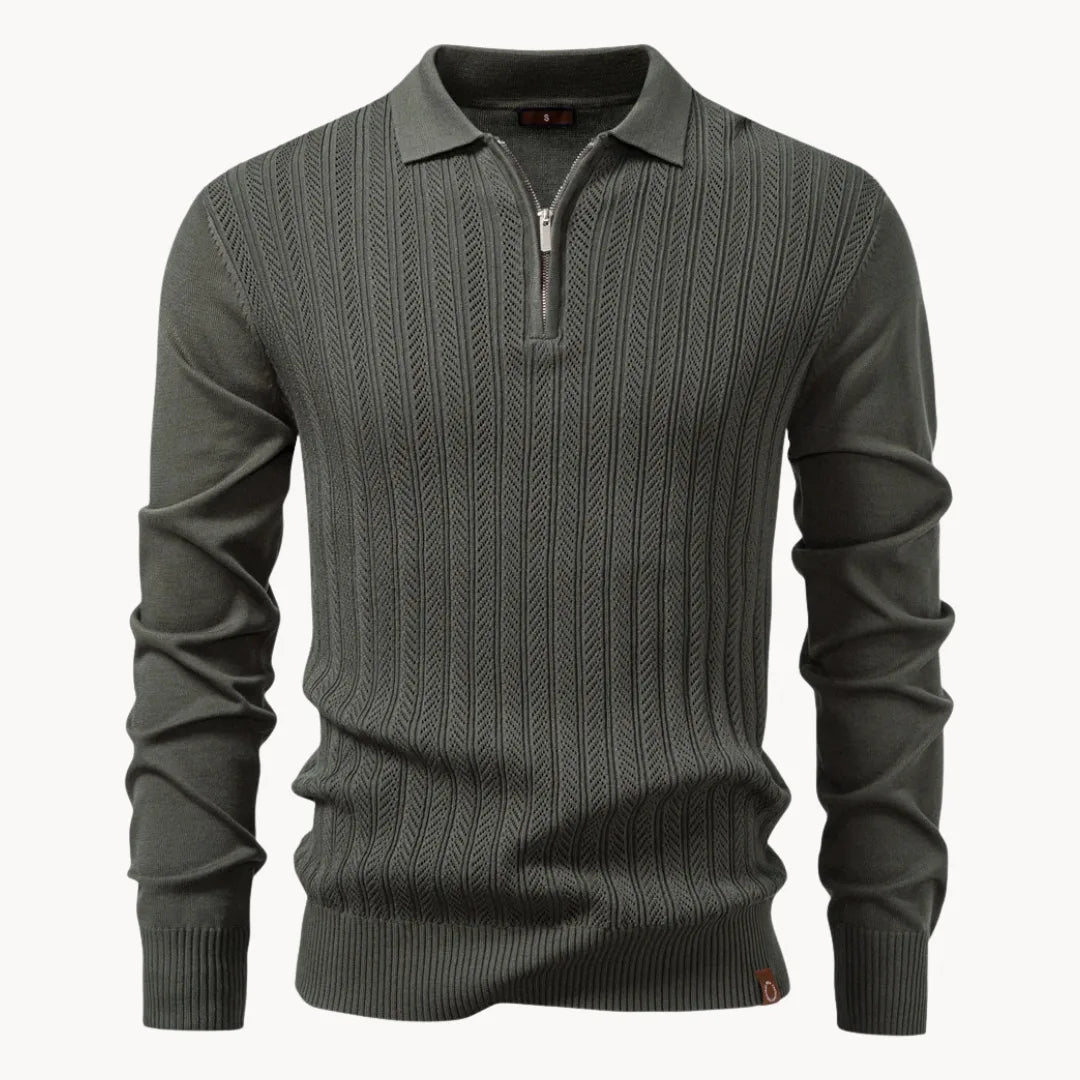Men's Zip-neck Polo Shirt – Olive Green