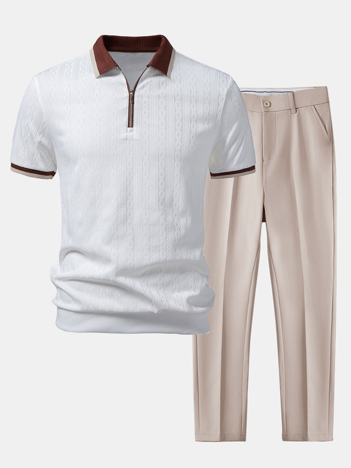 Men's Textured Zip Polo and Slim Trouser Set