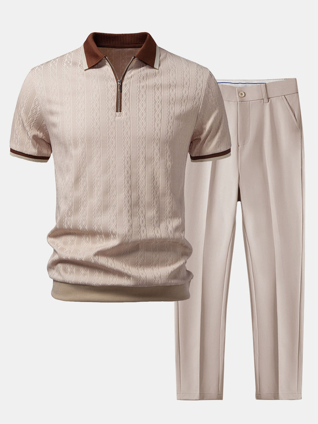 Men's Textured Zip Polo and Slim Trouser Set