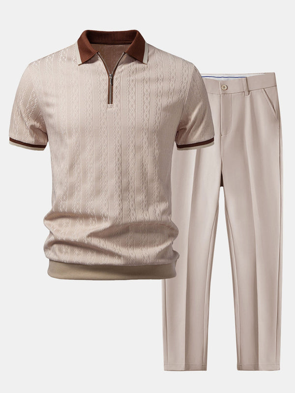 Men's Textured Zip Polo and Slim Trouser Set
