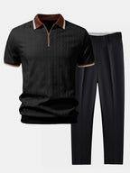 Men's Textured Zip Polo and Slim Trouser Set