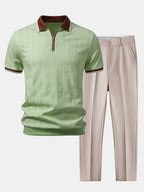 Men's Textured Zip Polo and Slim Trouser Set